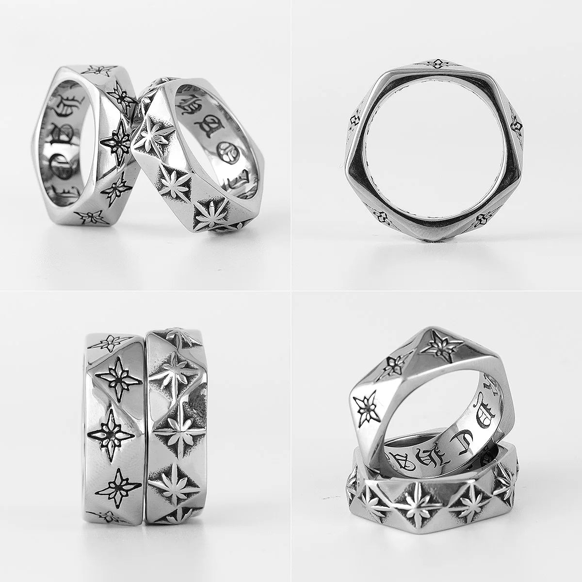 Bague en acier inoxydable pour homme, motif étoile, polygone, fleur, simple, tendance, pour petit ami, motard, bijoux, cadeau créatif, vente en gros