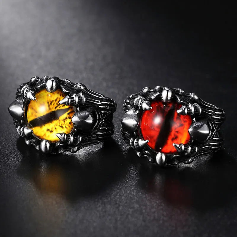 Yellow Red Eye Wizard Ring Stainless Steel Jewelry Fashion Grim Reaper Ghost Skull Claw Biker Mens Boys Ring SWR0984A