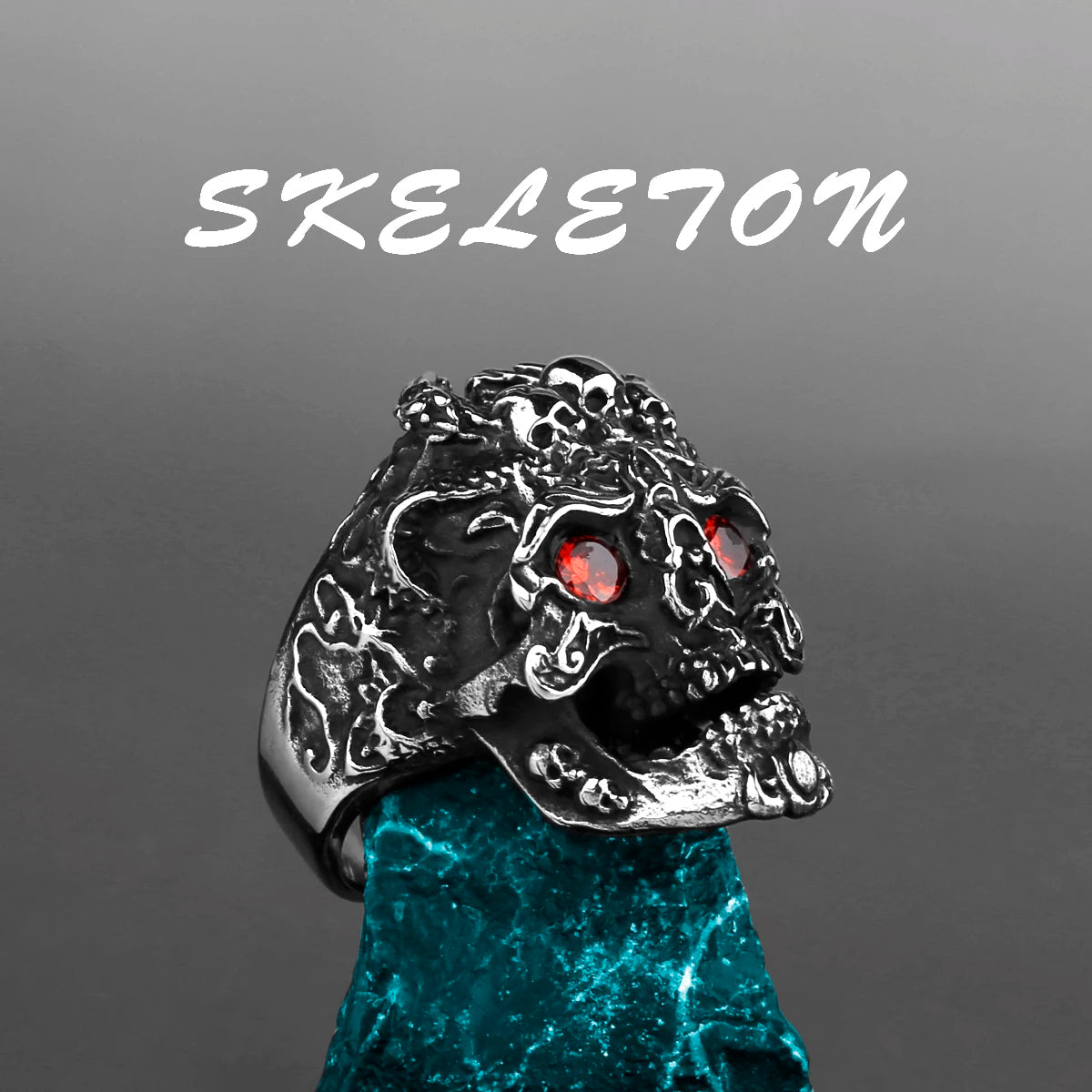 Skeleton Punk Men's Ring Rock Motorcycle Stainless Steel Ring Titanium Steel Casting Creative Gift Wholesale