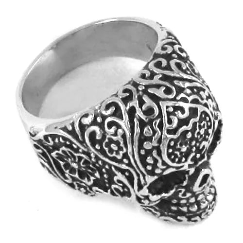 Gothic Garden Flower Skull Biker Ring Stainless Steel Jewelry Fashion Punk Blue Skull Ring For Man Wholesale SWR0228A