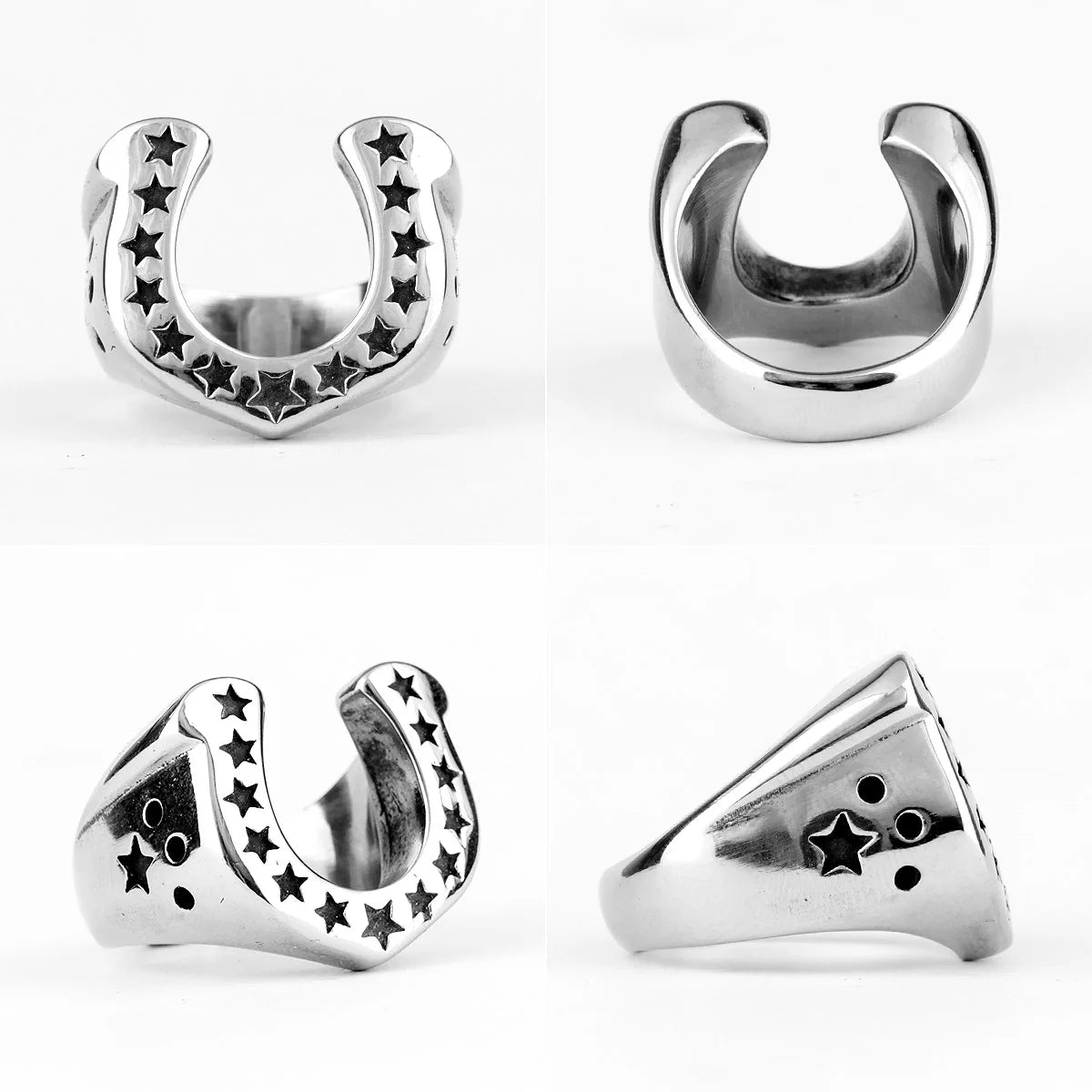 Horseshoe U-shaped Star Black Stainless Steel Mens Rings Punk Hip Hop for Male Boyfriend Biker Jewelry Creativity Gift Wholesale