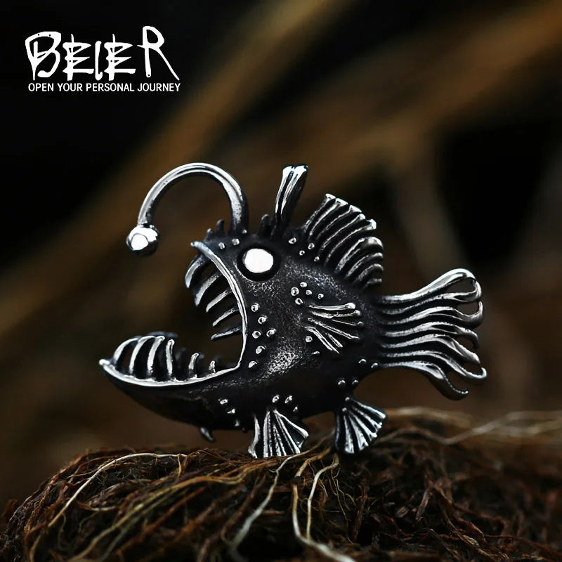 Stainless Steel Lantern Fish Pendant Chain Necklace