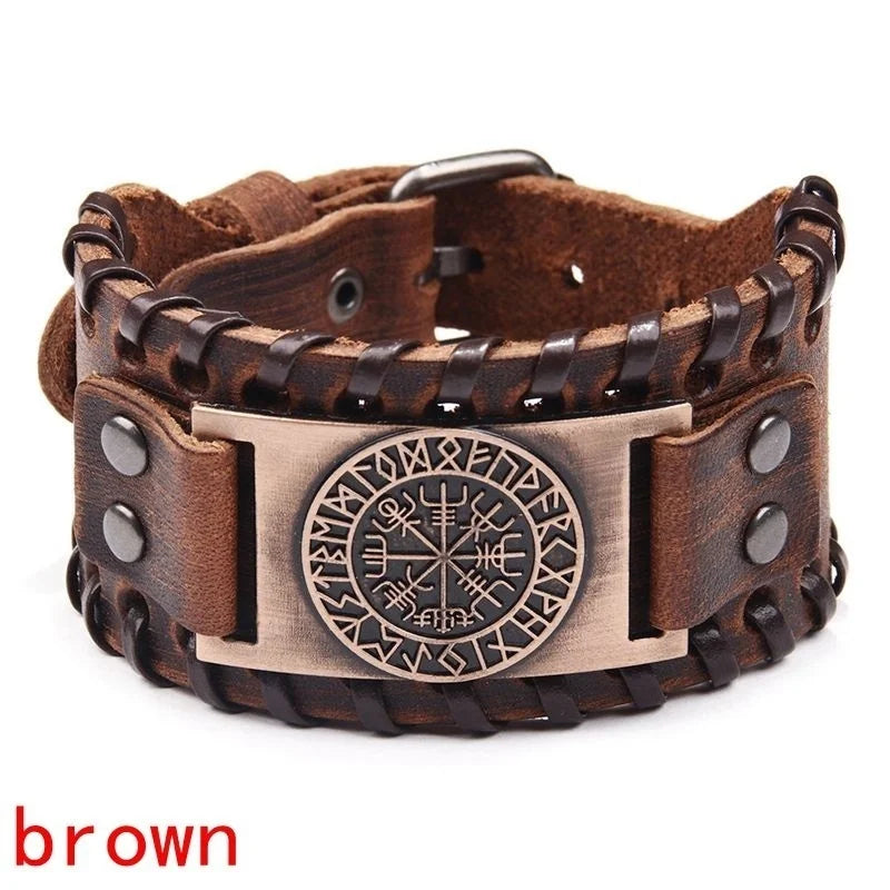 Breites Retro-Lederarmband mit Piratenkompass für Männer, keltisches Wikinger-Kompassarmband, Schmuck, männliche Accessoires, Geschenke für den Freund