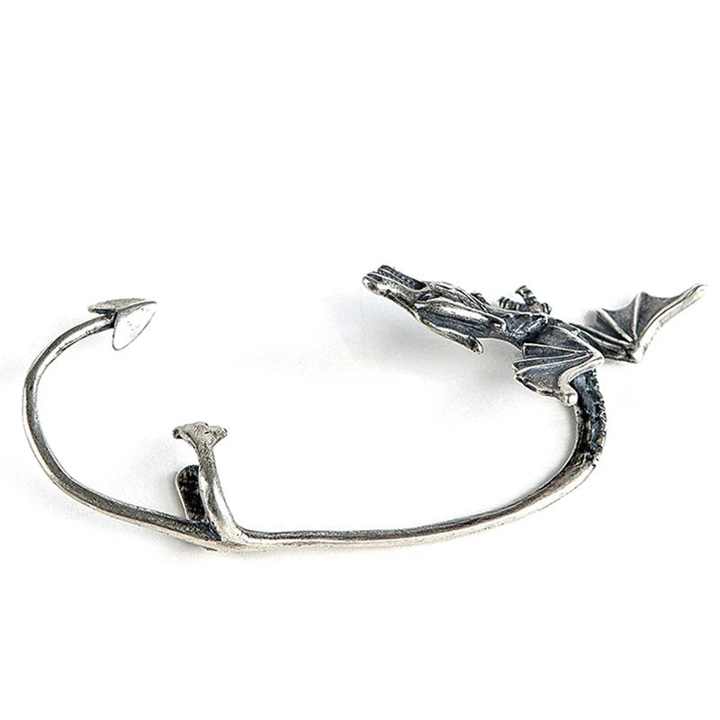 MKENDN Antique 925 Sterling Silver Ear Expansion Hook Flying Dragon Ear Bone Clip Earring Punk Men Women Gothic Street Jewelry