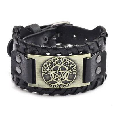 Odin Raven Charm Rune Vegvisir Leather Bracelet Men Punk Slavic Bangle Male Wristband Viking Bracelet Mens Jewelry