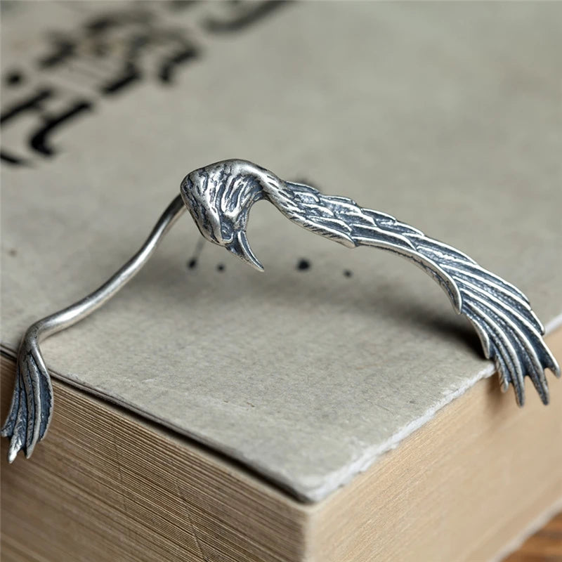 Gothic Style 925 Sterling Silver Crow Vintage Ear Bone Clip Cuffs Earrings For Women Men No Piercing Fake Cartilage Earrings