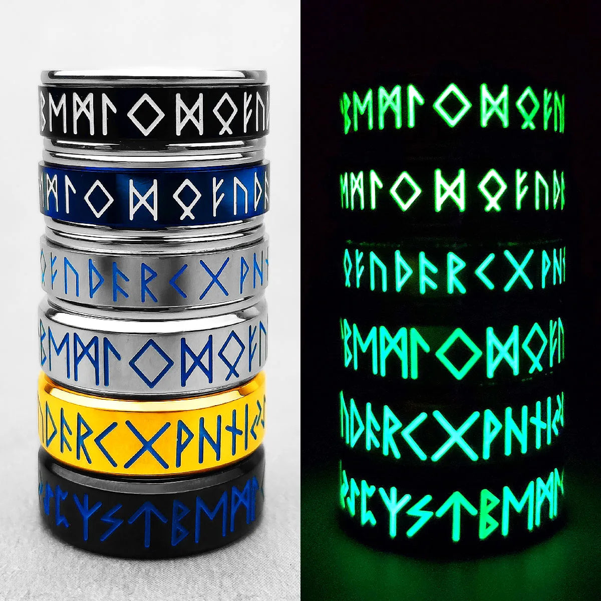 Viking Rune Spin Luminous Stainless Steel Mens Rings Simple Retro Unique For Male Boyfriend Jewelry Creativity Gift Wholesale