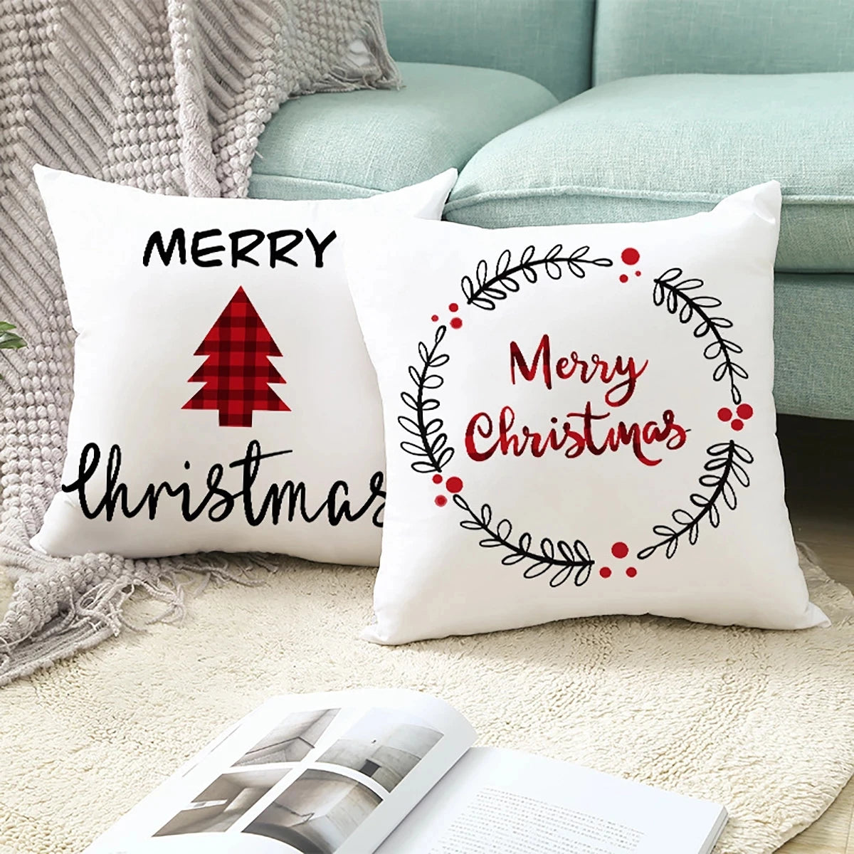 Housse de coussin de Noël 45 cm Navidad Joyeux Noël Décorations pour la maison 2024 Noël Noël Cristmas Ornements Cadeaux du Nouvel An 2025