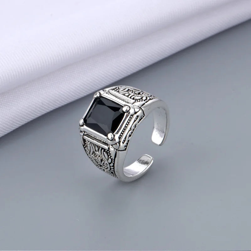 Anillo de plata de ley 100 % 925 con cristales negros retro para hombre, joyería original, regalo de Navidad, nunca se decolora, barato