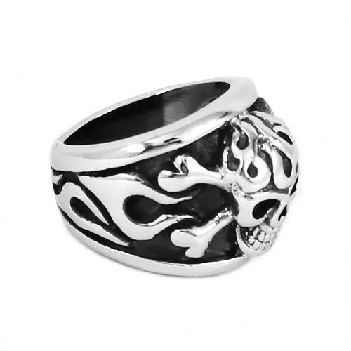 Vintage Bones Flame Skull Ring Stainless Steel Jewelry Pirate Skull Biker Mens Rings Wholesale SWR0610A