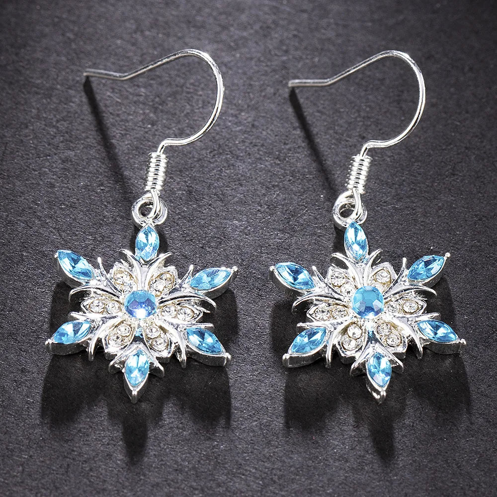 Boucles d'oreilles pendantes en forme de flocon de neige avec strass bleus pour femmes, nouvelle collection élégante, tendance, cristal, zircon, accessoires de bijoux de Noël