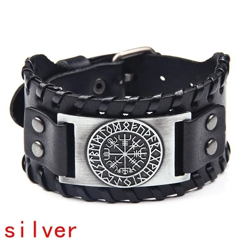 Breites Retro-Lederarmband mit Piratenkompass für Männer, keltisches Wikinger-Kompassarmband, Schmuck, männliche Accessoires, Geschenke für den Freund