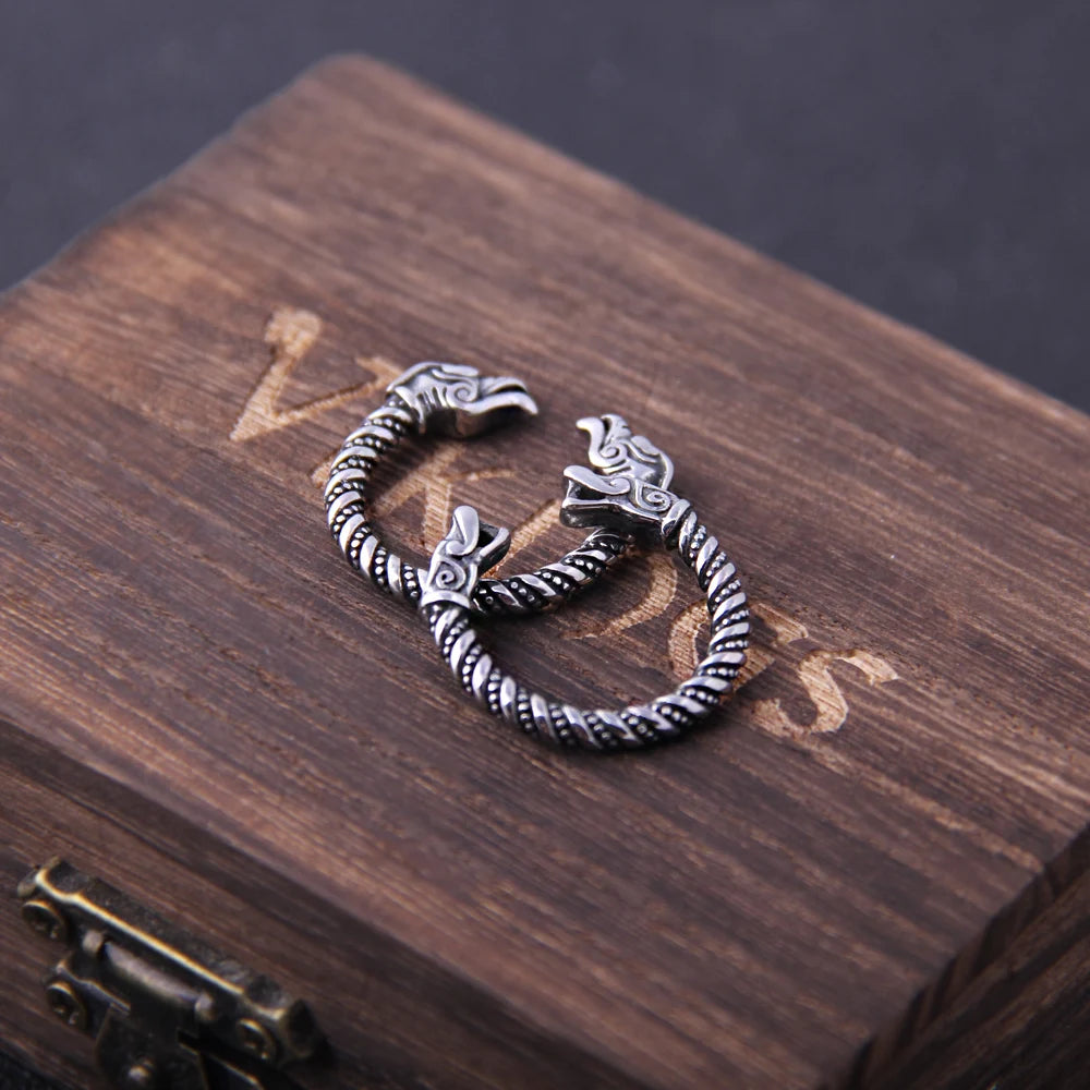 Never Fade Stainless Steel Viking Dragon Statement Rings Men Vintage Color Nordic Viking Totem Odin Men Rings Jewelry