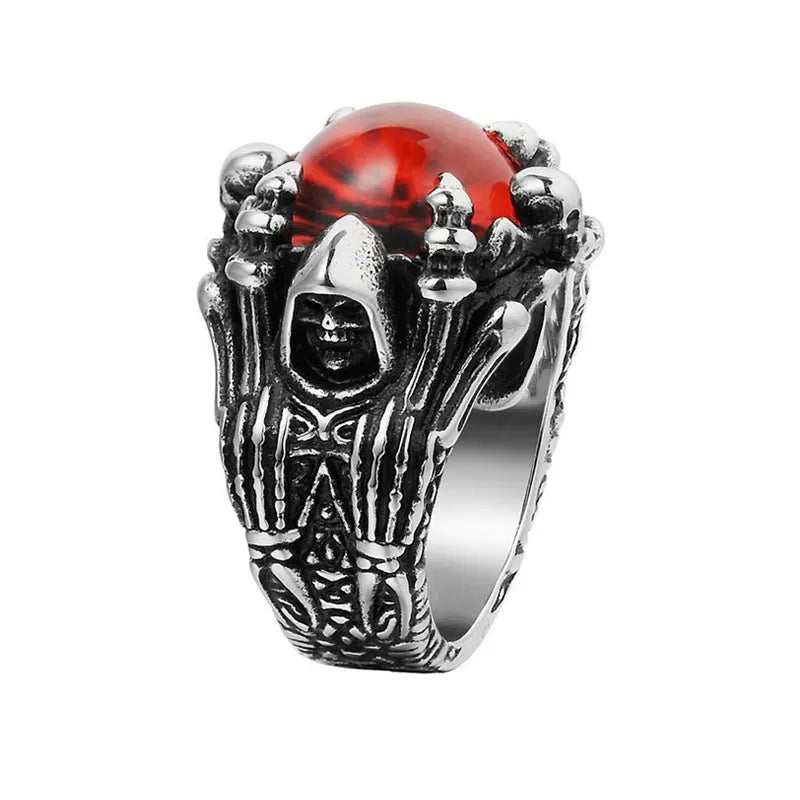 Yellow Red Eye Wizard Ring Stainless Steel Jewelry Fashion Grim Reaper Ghost Skull Claw Biker Mens Boys Ring SWR0984A