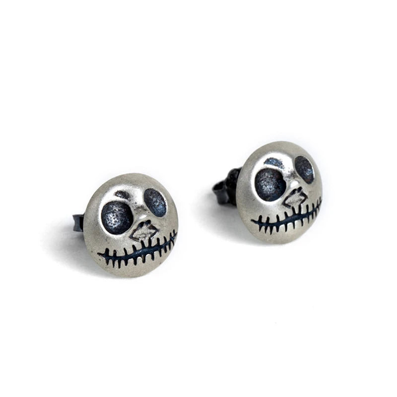 MKENDN Retro 925 Sterling Silver Pumpkin Prince Jack Stud Earrings Men Women Halloween Accessories Party Jewelry