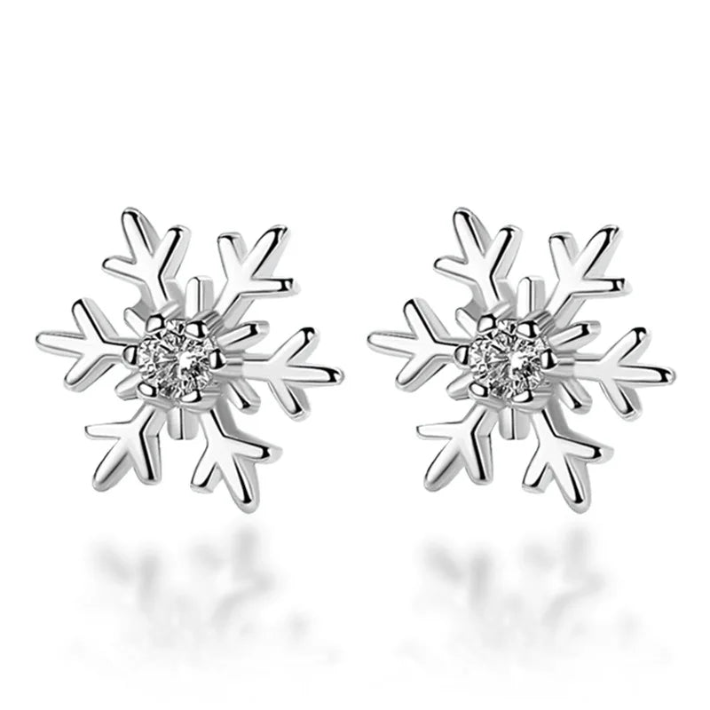 Boucles d'oreilles à tige en cristal de zircon et flocon de neige pour femmes, boucles d'oreilles à breloques en strass brillants pour filles, bijoux cadeaux de Noël, du Nouvel An, d'anniversaire