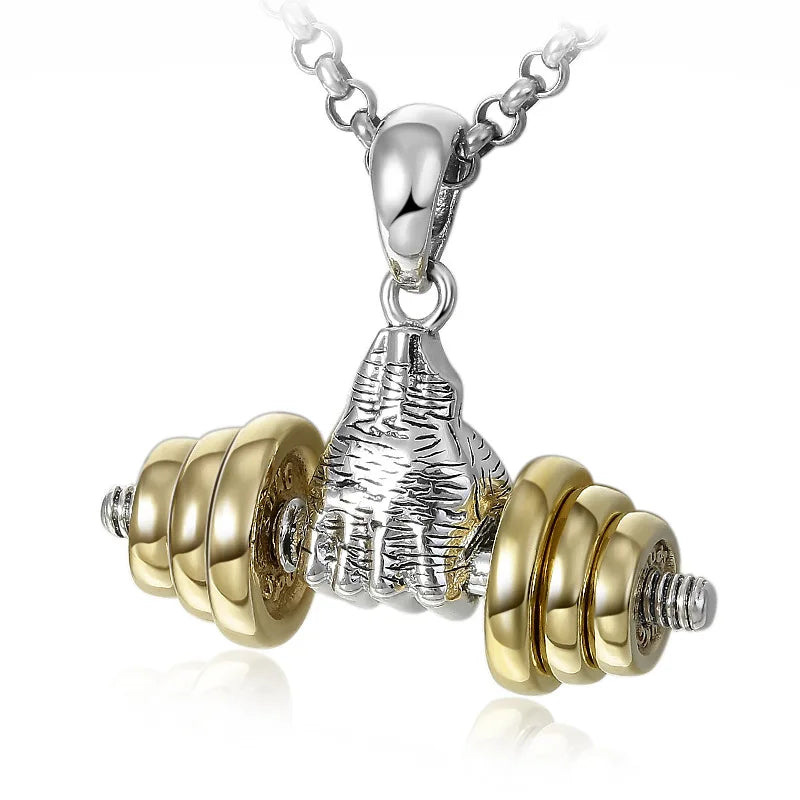 Fashion Barbell Dumbbell Pendant Men\\\'s Gym Weightlifting Necklace Women\\\'s Fitness Bodybuilding Sports Jewelry