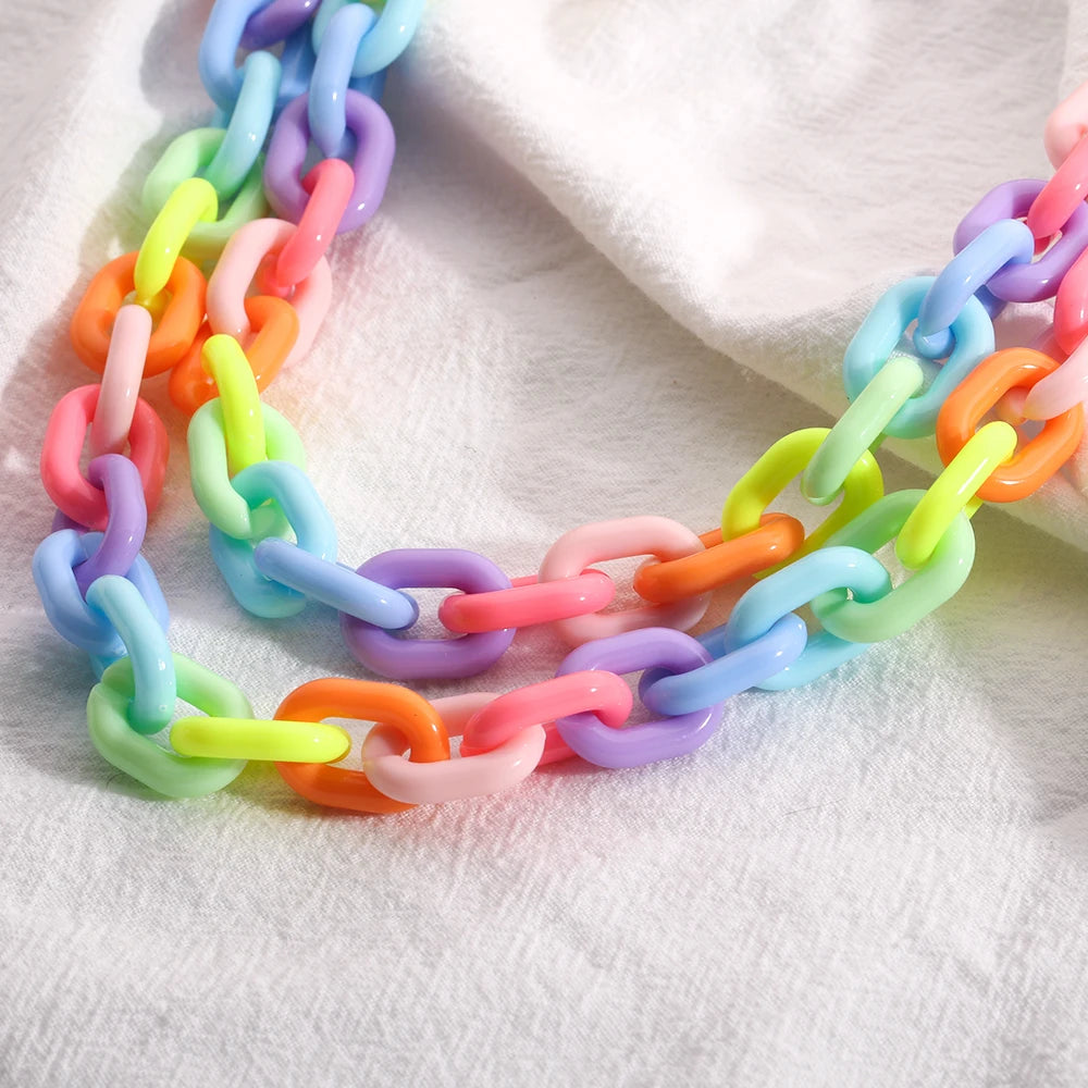 2021 Wholesale Fashion Acrylic Rainbow Link Chain Necklace Jewelry Making Chains Double Layer Necklace For Women Girl Trendy