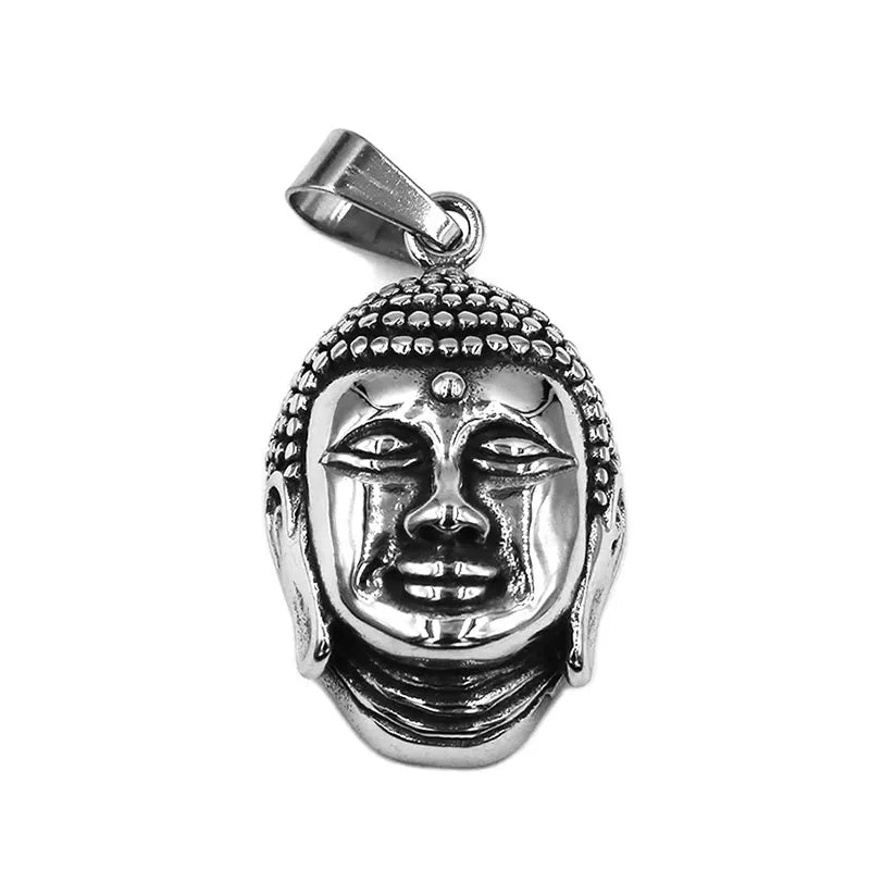 Religiöser Buddha-Kopf-Anhänger Edelstahl Buddhismus Indien Om Yoga Herrenschmuck SWP0517A