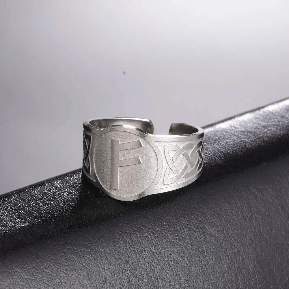 Dawapara Runic Ring Celtics Knot Futhark Unisex Adjustable Rings Norse Rune Scandinavian Symbol Stainless Steel Jewelry