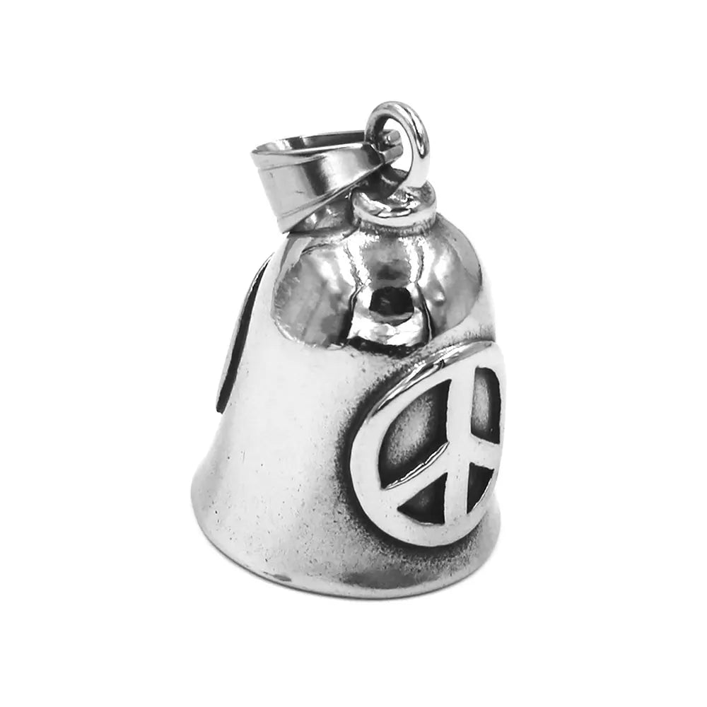 Fashion Peace Sign Bell Pendant Stainless Steel Biker Jewelry Charm World Peace Bell Mens Christmas Gift