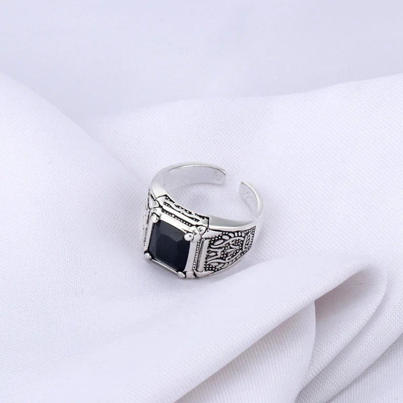 Anillo de plata de ley 100 % 925 con cristales negros retro para hombre, joyería original, regalo de Navidad, nunca se decolora, barato