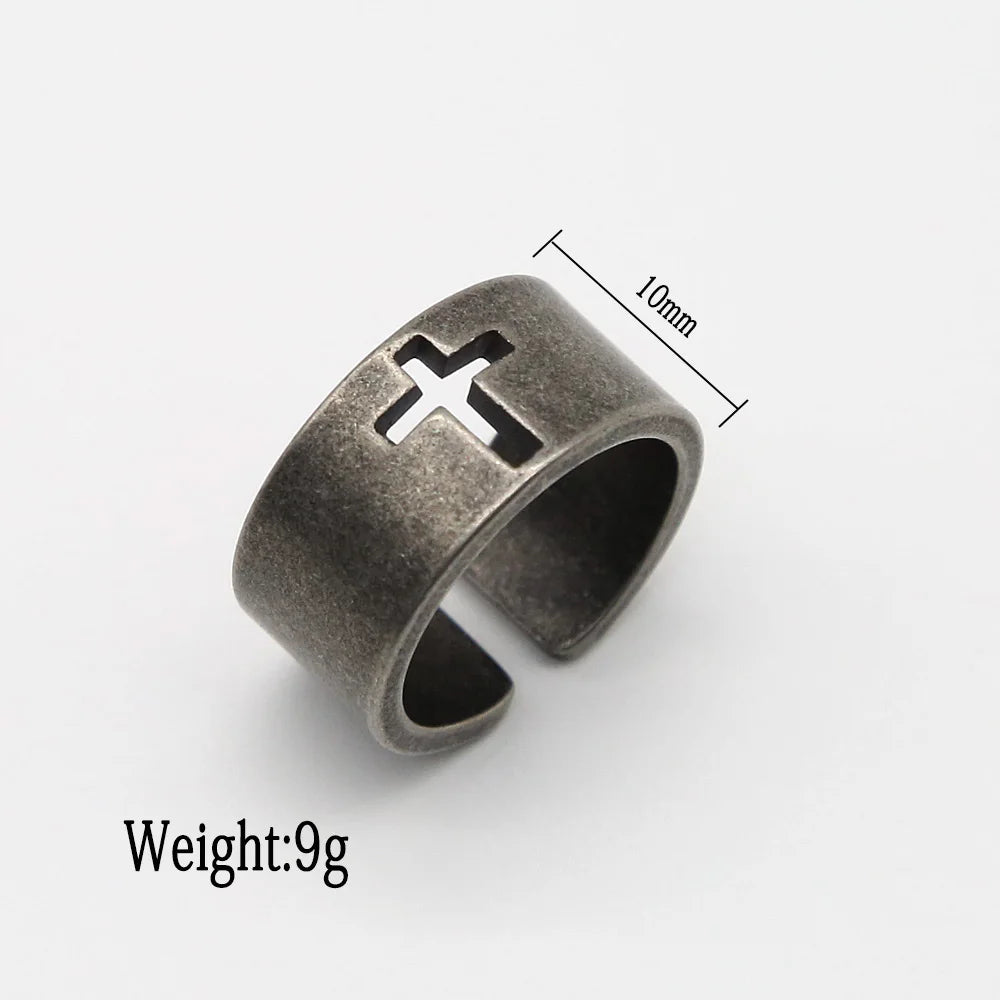 Simple Steel Color Stainless Steel Cross Ring Punk Christian Ring For Men Fashion Jewelry Best Gift For Friend