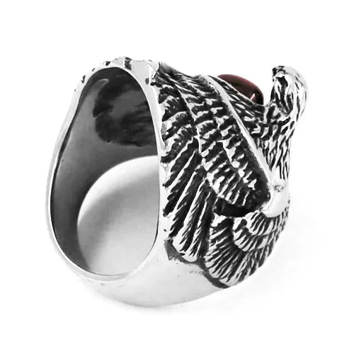 Personality Animal Eagle Ring Red Stone Stainless Steel Jewelry Cool Long Eagle Bird Biker Ring For Men Girl Wholesale SWR0453A