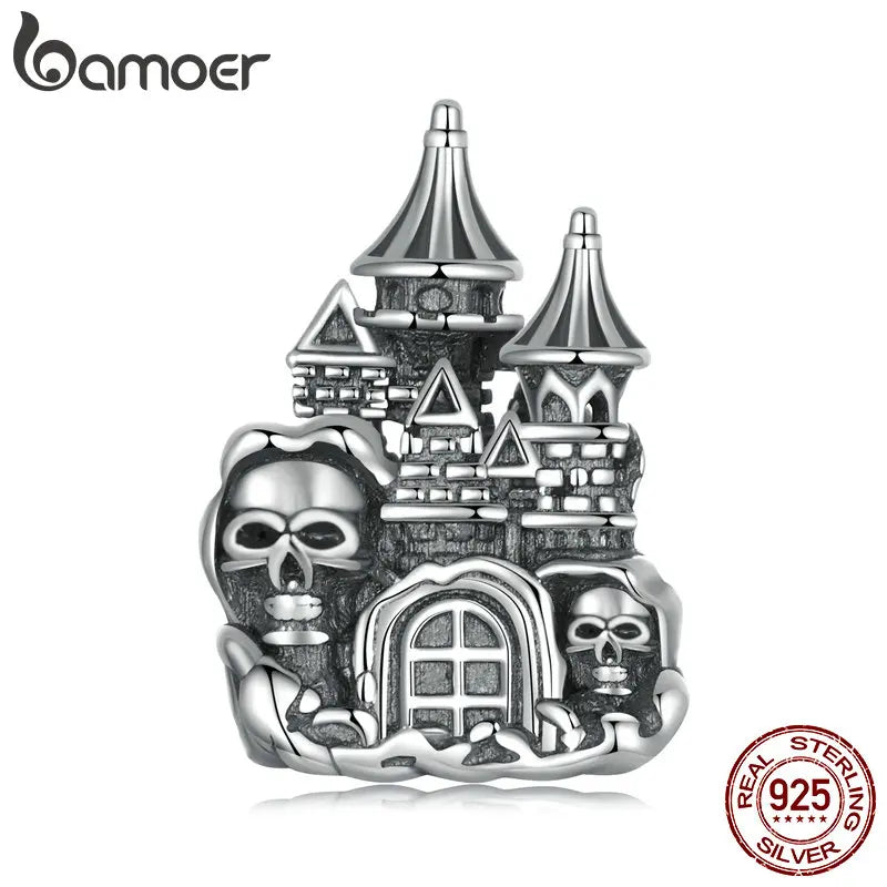 BAMOER Solid 925 Sterling Silver Haunted Castle Charm Beads fit Original Bracelet & Necklaces Halloween Jewelry DIY SCC2896