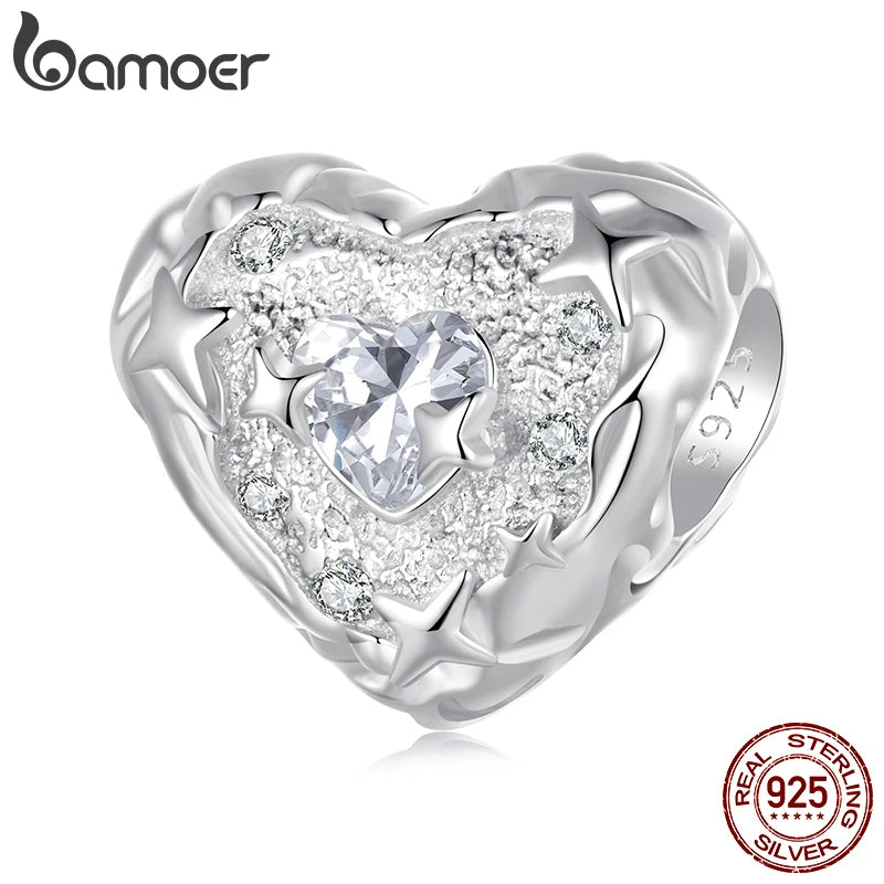 BAMOER 925 Sterling Silver Heart Star Charm Bead Fit Original Bracelet DIY Bamoer Charm pour la fabrication de bijoux Cadeau de Noël