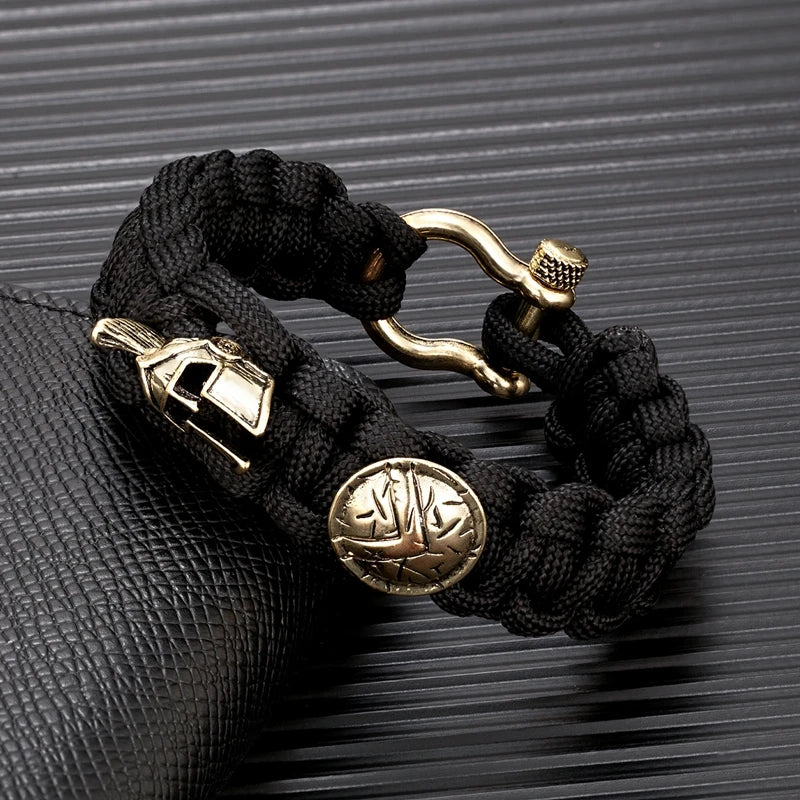 MKENDN Creative Design Spartan Warrior Helmet Horseshoe Buckle Survival Bracelet Vikings Accessories Handmade Paracord Bracelet