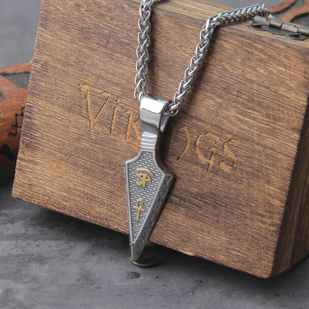 Norse Runes Odin's Spear Gungnir Necklace Men Gold Color Stainless Steel Arrowhead Pendant Valknut Talisman Male Vikings Jewelry