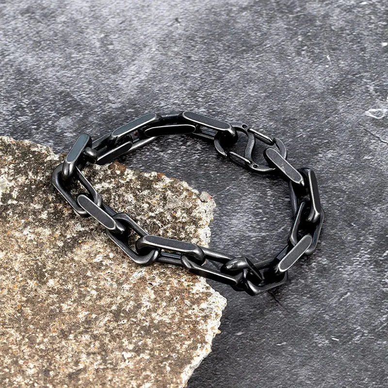 MKENDN Vintage Oxidized Black Chain Link Men Bracelet Punk Stainless Steel Motorcycle Bracelets Male Jewelry Accessories Gifts