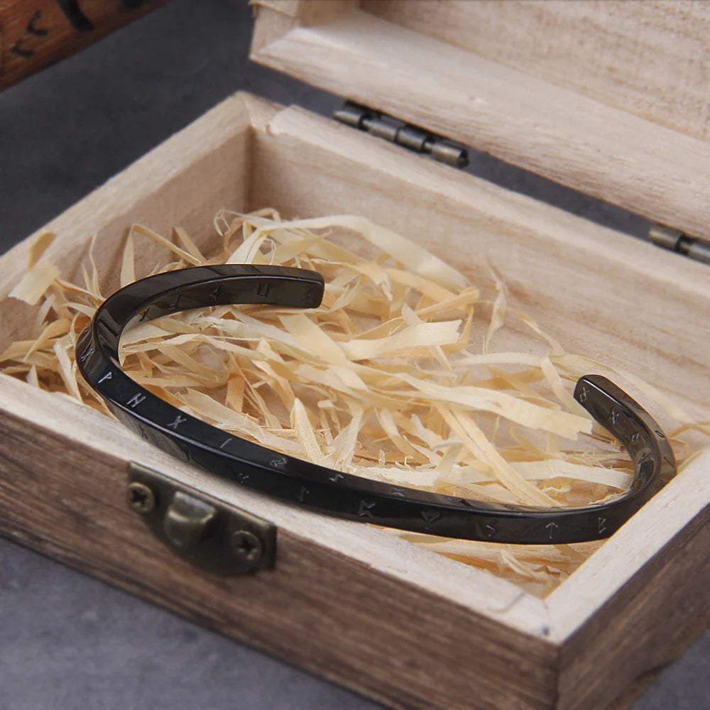 Vintage Mobius Bracelet for Men Women Stainless Steel Viking Rune Twist Cuff Bangles Jewelry Gifts Adjustable with wood box