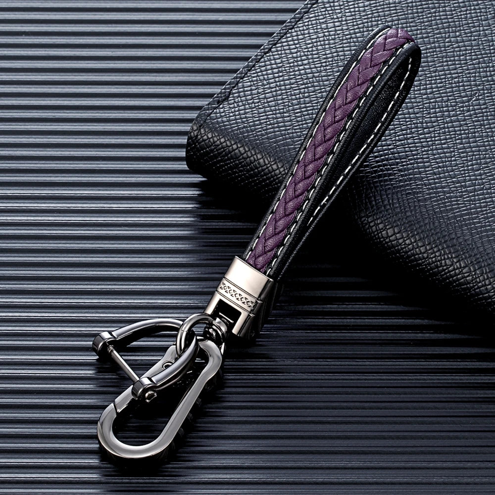 MKENDN Luxury Leather Men Keychain Black Clasp Creative DIY Keyring Holder Car Key Chain For Men Jewelry Gift