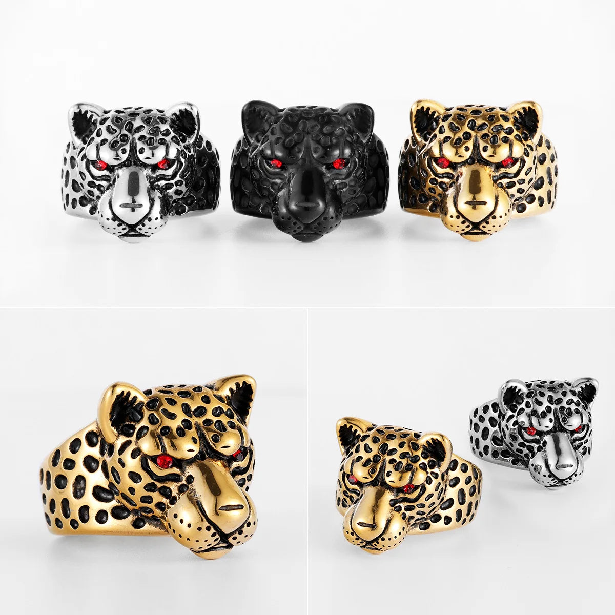 Bague léopard en acier inoxydable pour homme, anneau jaguar, animal sauvage, punk rock, bijoux de fête, accessoires d'halloween, cadeau, vente en gros