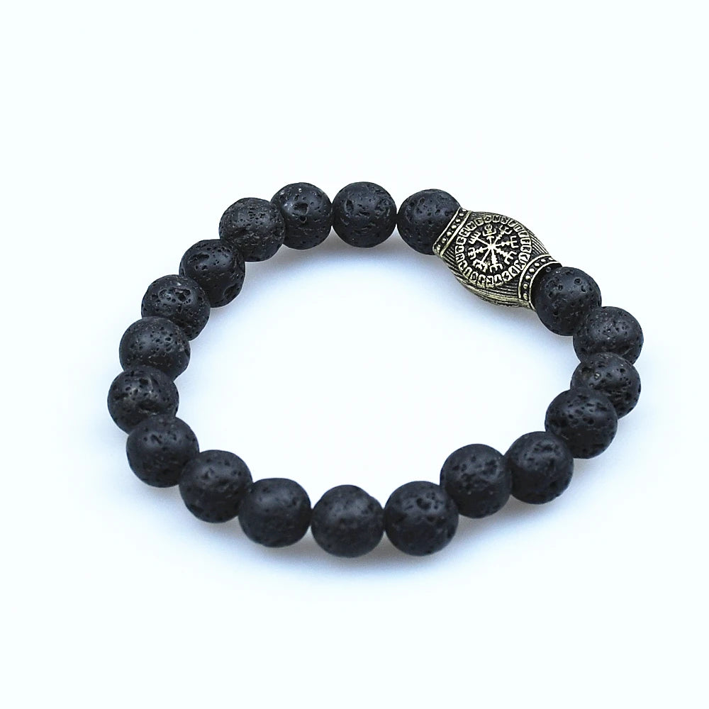 Fashion Charm Beads Bracelet Vintage Volcano Lava Stone Beads Runes Beads Men Bracelet Viking Rune Bracelet Jewelry Women Gift