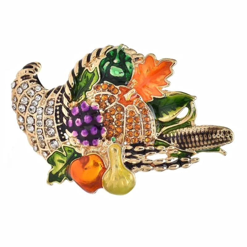 Wuli&baby Grain Fruits Harvest Brooches For Women Unisex Rhinestone Enamel Delicious Food Party Office Brooch Pins Gifts