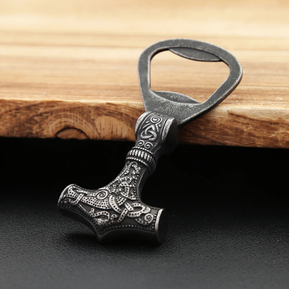 Nordic Vikings Black Thor Hammer Mjolnir Bottle Opener 316L Stainless Steel Gothic Vintage Scandinavian Corkscrew Tool Jewelry