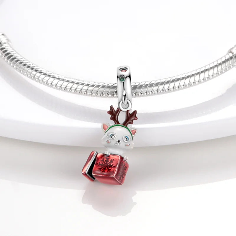 Breloque en argent sterling 925 en forme de cloche de sapin de Noël, de père Noël, de perles de couleur rouge, pour bracelet original, bijoux à faire soi-même