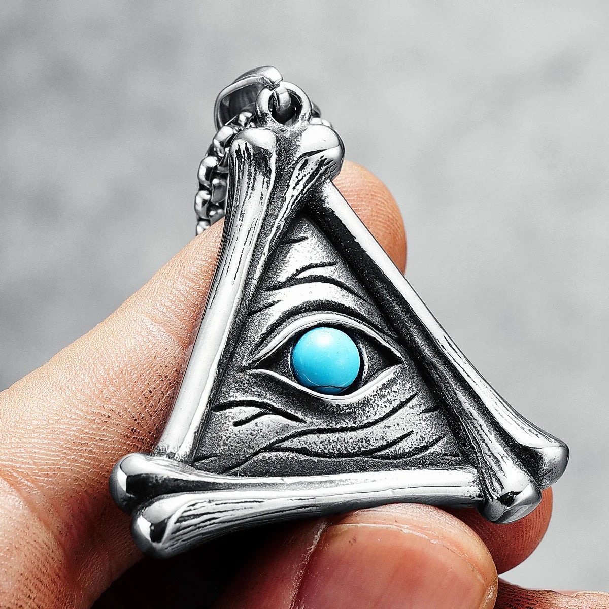 Devil Eye Men Necklaces Triangle Bones Stainless Steel Pendants Chain Religion Rock Punk Rap for Rider Male Jewelry Mystery Gift