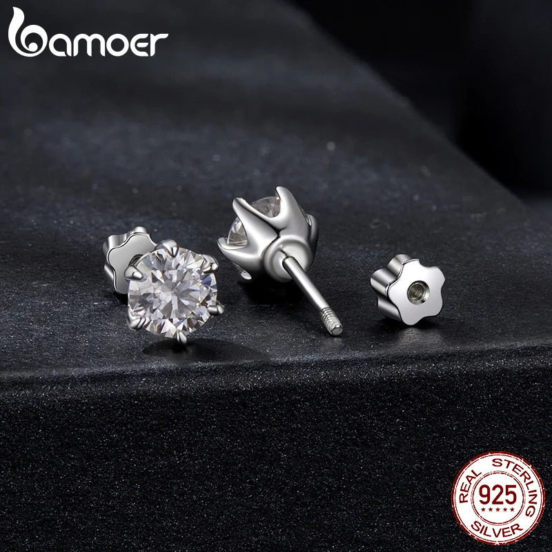 Boucles d'oreilles BAMOER en or blanc plaqué moissanite pour femmes, clous d'oreilles en argent sterling 925 avec moissanite scintillante, cadeau de Noël