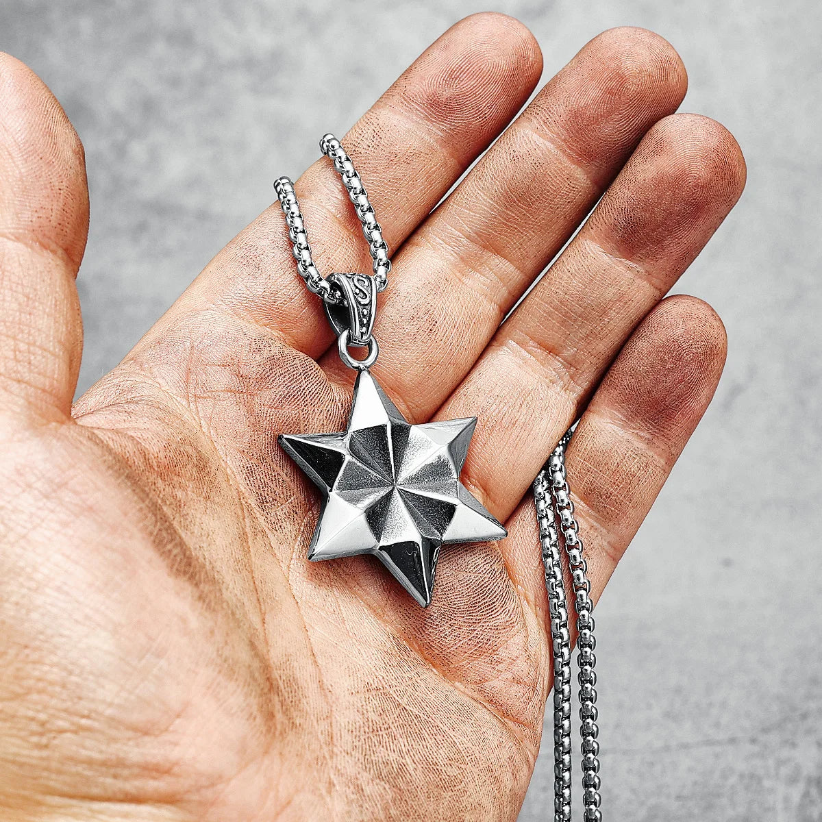 Hexagram Men Necklace Solid Geometry 316L Stainless Steel Pendant Chain Religion Rock Punk Hip Hop for Friends Male Jewelry Gift