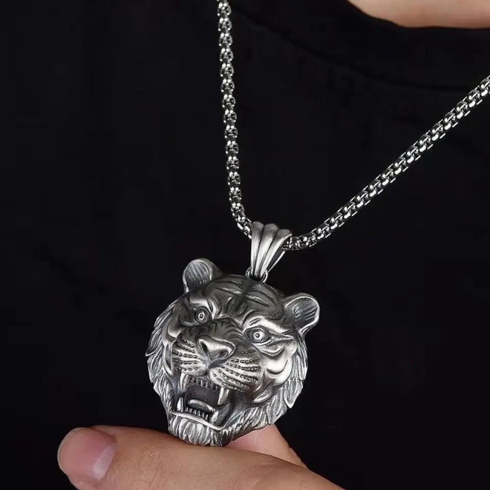 Domineering and Fierce Tiger Head Animal Pendant Necklace Men's Fashion Personality Punk Trend Jewelry