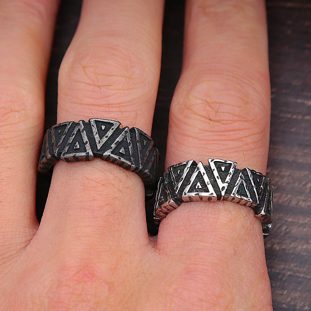 Vintage Black/Steel Viking Triangle Ring For Men Women Nordic Stainless Steel Odin Valknut Rings Amulet Jewelry Gift Wholesale