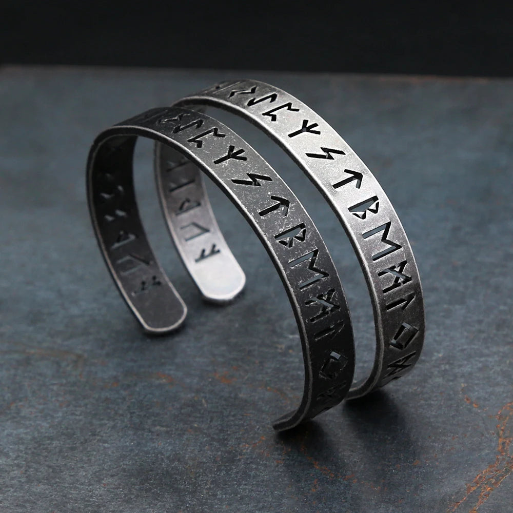 Nordic Vintage Hollow Viking Runes Bracelets For Men Women Stainless Steel Vikings Letter Amulet Cuff Bangles Fashion Jewelry