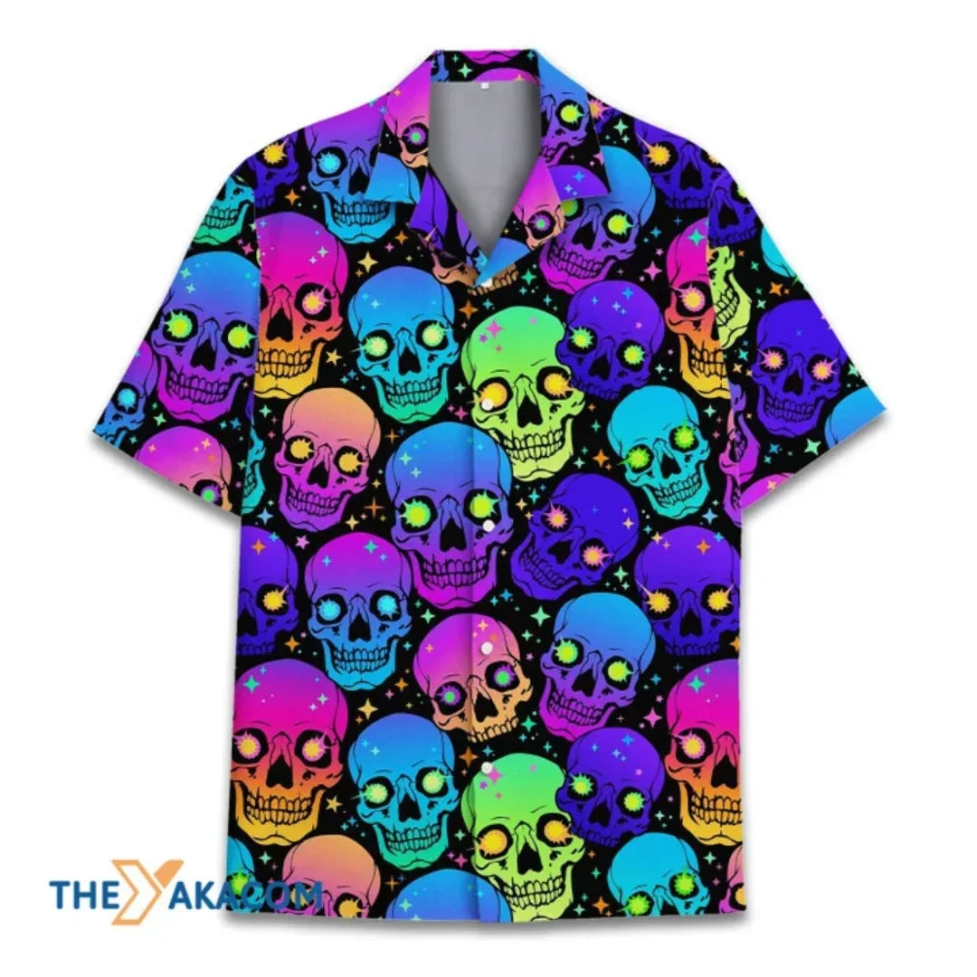 Camisas hawaianas con calaveras de piña para hombres, divertida camisa tropical de Halloween con calaveras para hombres, camisa con calaveras para mujeres, camisa con calaveras