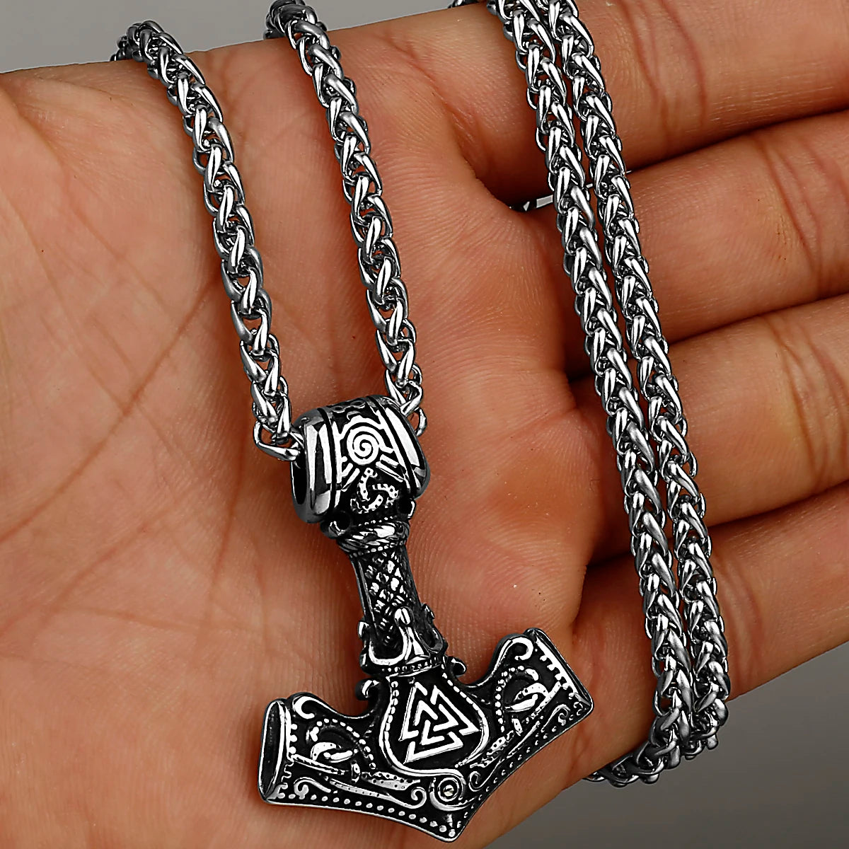 Nordische Mjolnir Valknut Rune Halskette Herren Amulett Anhänger Edelstahl Wikinger Skandinavischer Wien Anhänger Halskette Geschenk