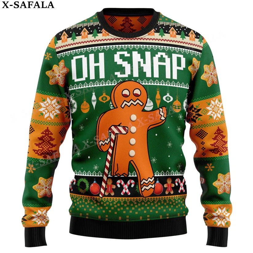 Gingerbread Man Funny Food Christmas Knit Sweaters Funny Halloween Christmas Gift Jumpers Tops Couple Party Unisex Casual-3