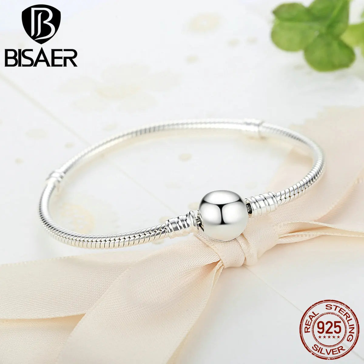 BISAER Bracelet et bracelet en argent sterling 925 en forme de cœur avec chaîne serpent classique et breloque en zircon pour femme